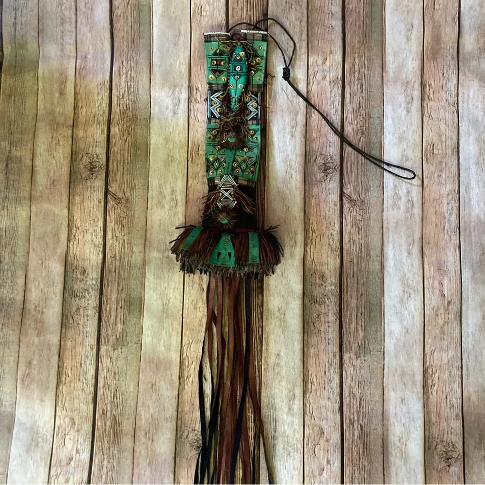 Handcrafted Tribal Blue, Green, and Brown Leather Bag original craftsmanship